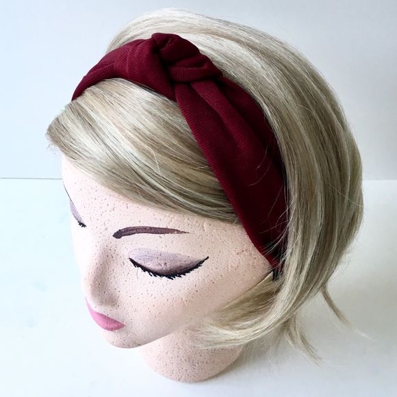 Burgundy Ribbed Fabric Headband,  Center Knot NWT - Picture 2 of 5